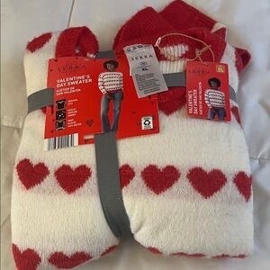 Serra Cream Sweater with Red Heart Pattern new Womens XL
